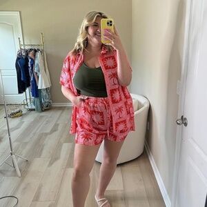 CARCOS Women's Plus Size 2 Piece Sets Summer Top and Shorts Set Short Sleeve